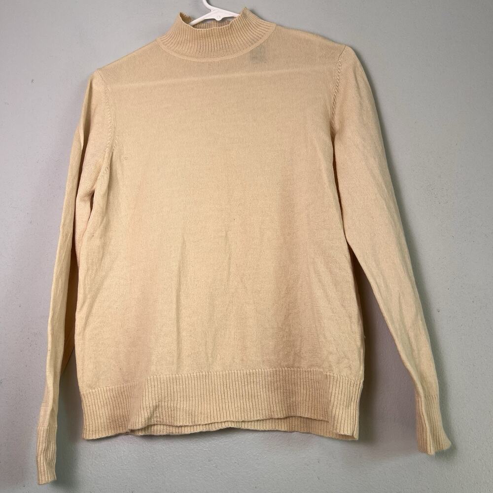 Valerie Women's 100% Merino Wool Mock Neck Sweater Cream Sz M Minimalist Preppy